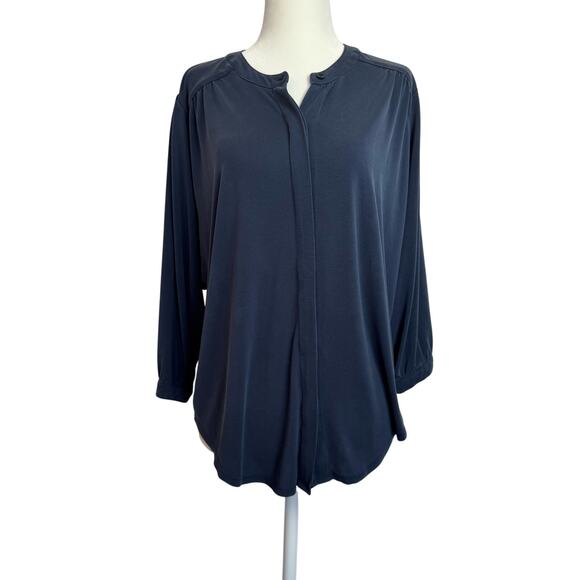 Kaari Blue Navy Pleated Blouse - Women's Small - Picture 1 of 9